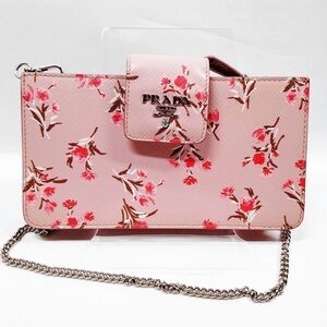 Prada Pink Floral Crossbody Wallet - Pink Floral Print